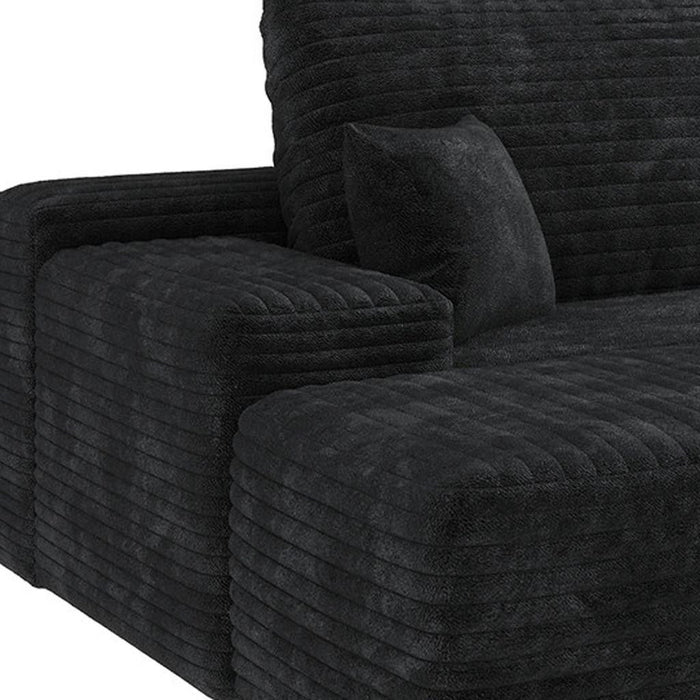 135" 2 Piece Living Room Set Corduroy Modular Compression Foam Sofa With Ottoman Toss Pillows - Black