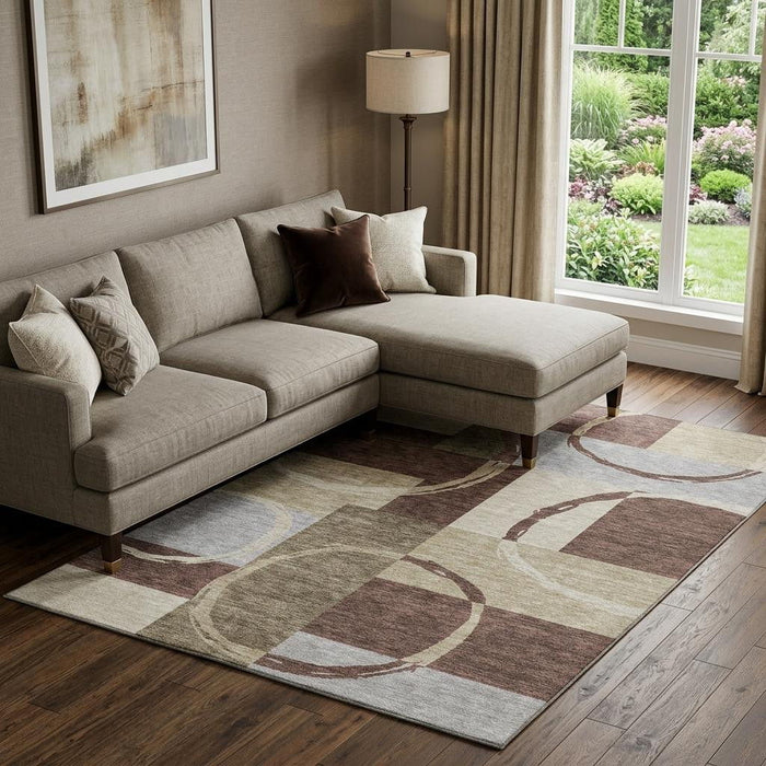 10' X 14' Geometric Washable Area Rug With UV Protection (675072) - Brown / Beige / Ivory