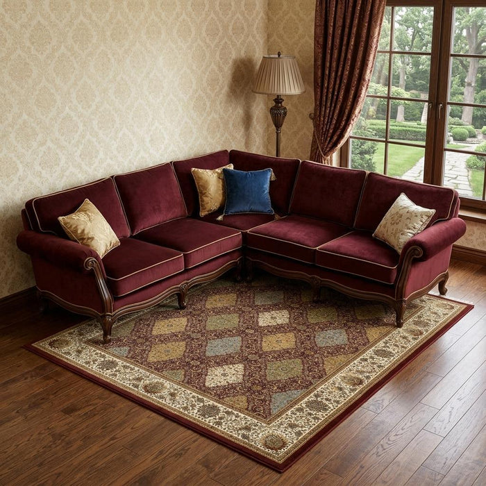 8' X 11' Oriental Area Rug With Fringe (574497) - Red / Tan / Ivory