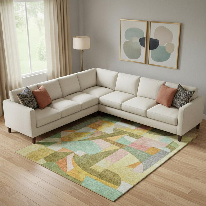10' X 14' Abstract Washable Area Rug With UV Protection (700385) - Wheat / Pink / Olive Green