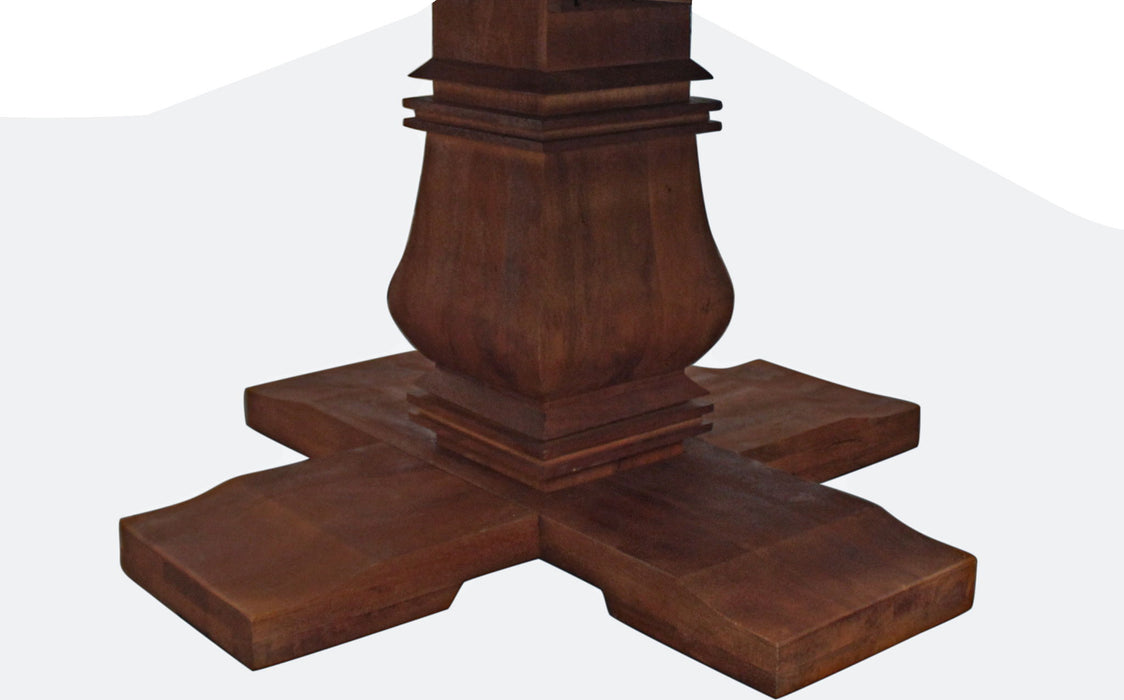 58" Solid Wood Pedestal Base Round Top Dining Table - Brown
