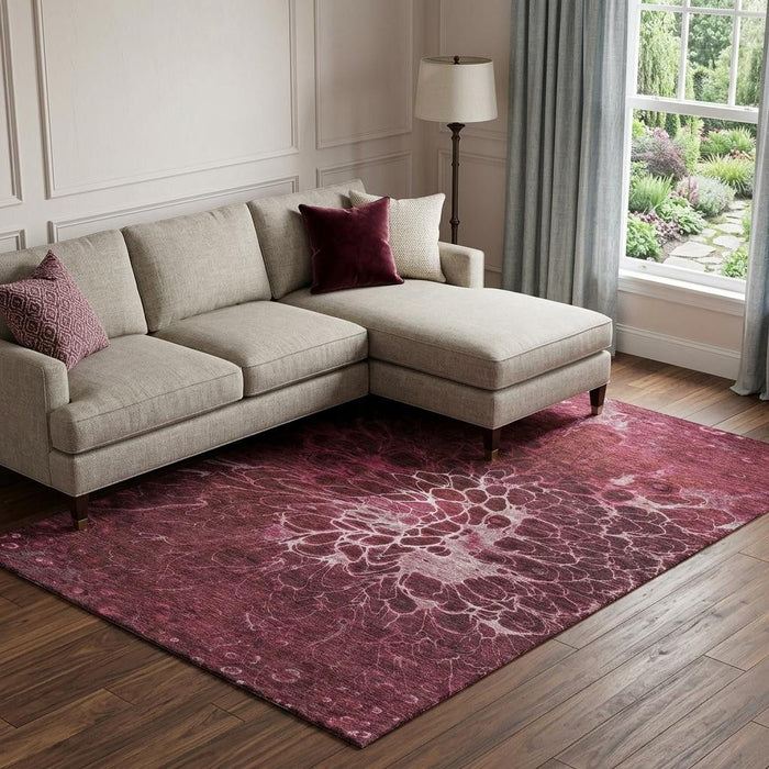 10' X 14' Abstract Washable Area Rug With UV Protection (654572) - Merlot / Silver