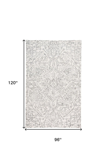 8' x 10' Wool Floral Tufted Handmade Stain Resistant Area Rug - Ivory And Gray