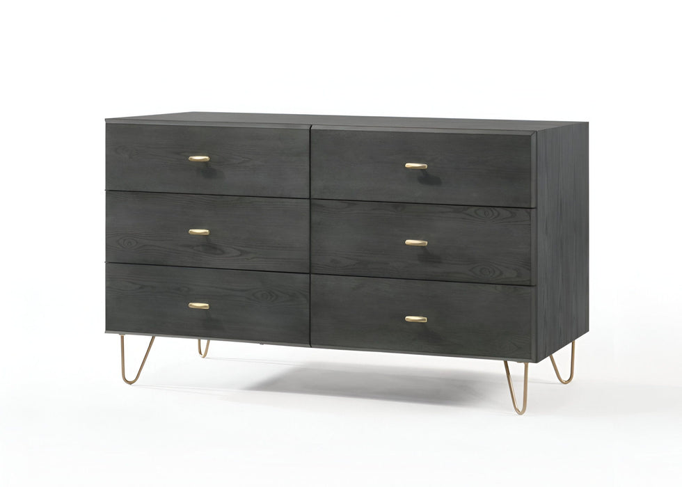 Six Drawer Double Dresser - Dark Gray
