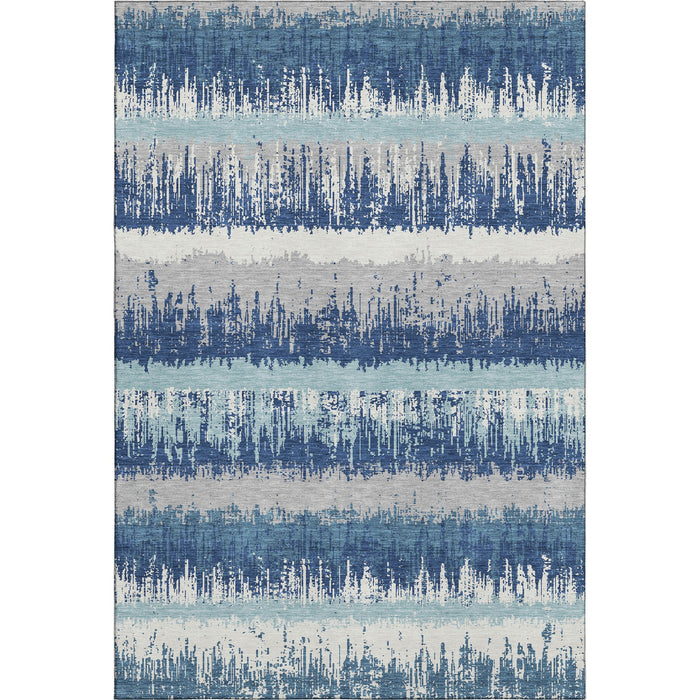 10' X 14' Striped Washable Area Rug With UV Protection (679492) - Blue / Ivory / Gray