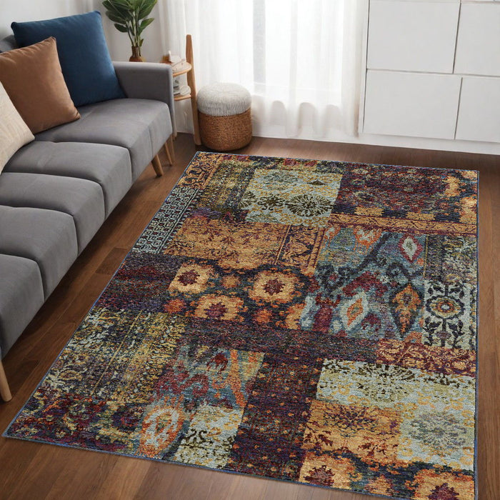 5' x 7' Abstract Power Loom Area Rug - Blue And Gold