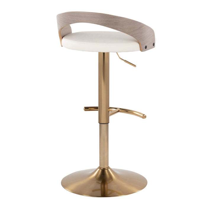 Grotto - Adjustable Barstool (Set of 3) - Gold Metal, Light Gray Wood