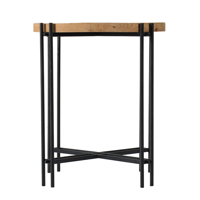 Giga round side table with wood top, black and brown finish, ideal as an end table for living room or bedroom.
