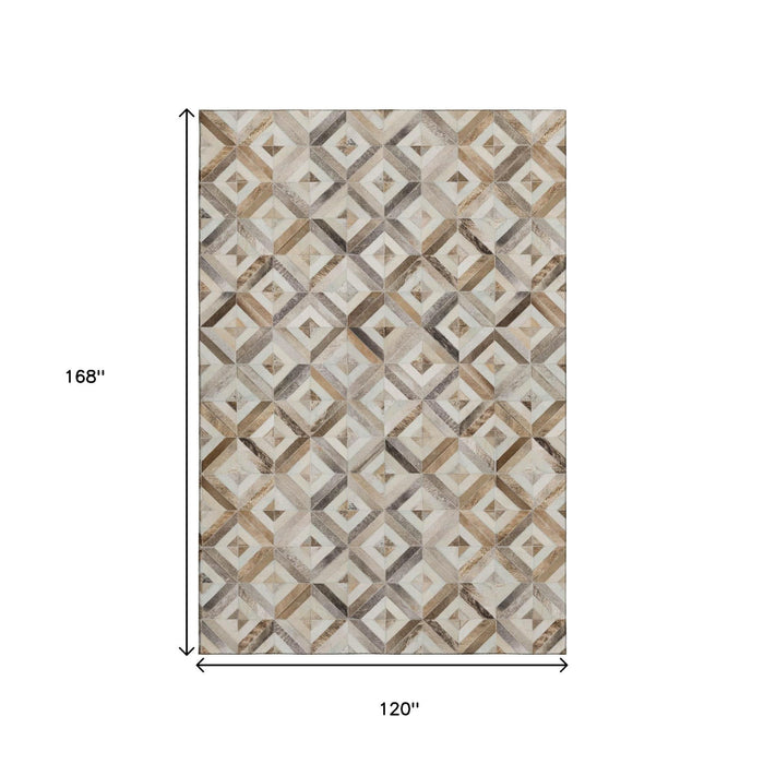 10' X 14' Geometric Washable Area Rug With UV Protection (644706) - Gray / Brown / Ivory