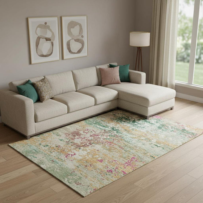 10' X 14' Abstract Washable Area Rug With UV Protection (704975) - Orange / Teal / Blush