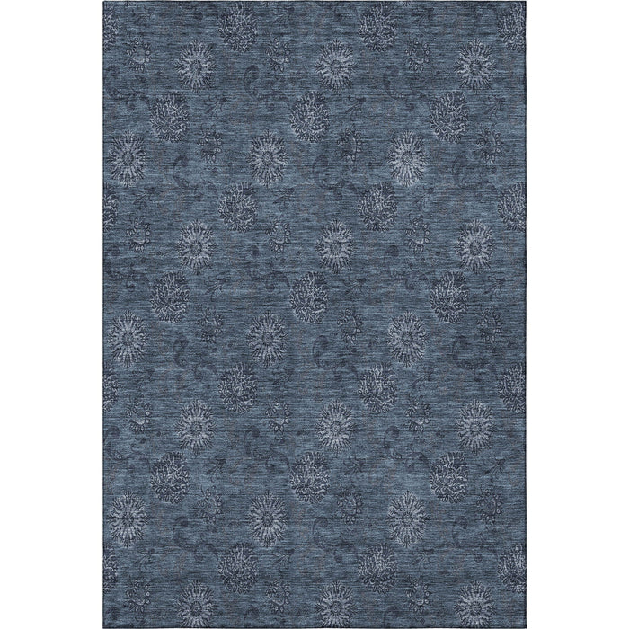 10' X 14' Floral Washable Area Rug With UV Protection - Blue And Ivory