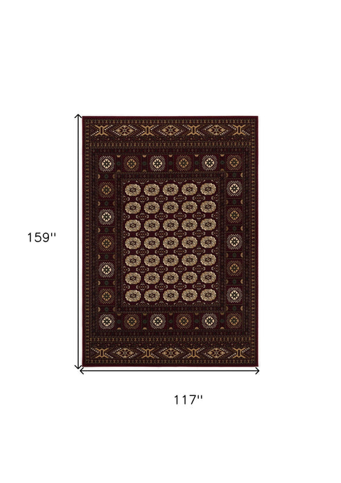 9.8' x 13.3' Oriental Washable Non Skid Area Rug - Red And Ivory