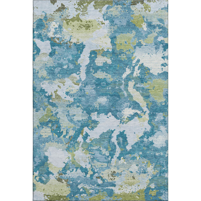 10' X 14' Abstract Washable Area Rug With UV Protection (693342) - Denim Blue / Ivory / Green