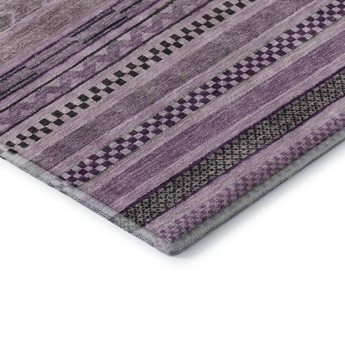 10' X 14' Striped Washable Area Rug With UV Protection (695198) - Plum / Gray