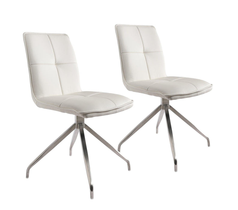 Dining Side Chairs Upholstered Faux Leather (Set of 2) - White / Silver