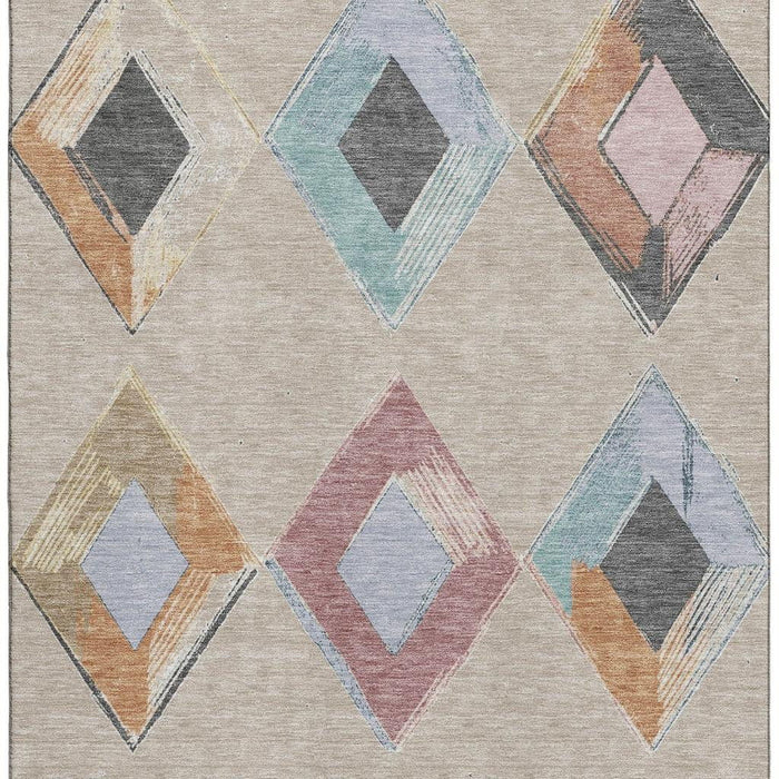 10' X 14' Geometric Washable Area Rug With UV Protection (710675) - Beige / Blue / Copper