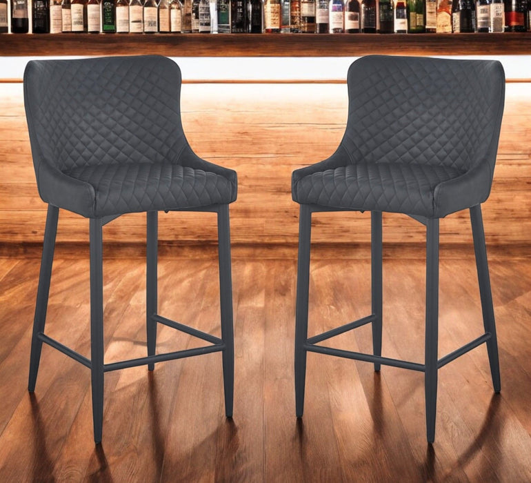 26" Faux Leather And Metal Low Back Counter Height Bar Chairs (Set of 2) - Dark Gray / Black