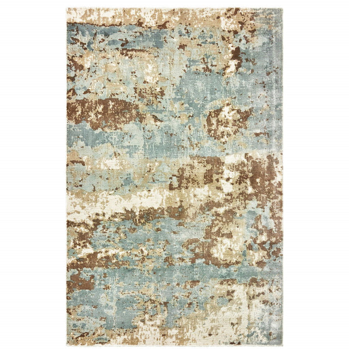 8' x 10' Abstract Hand Loomed Stain Resistant Area Rug - Blue And Brown