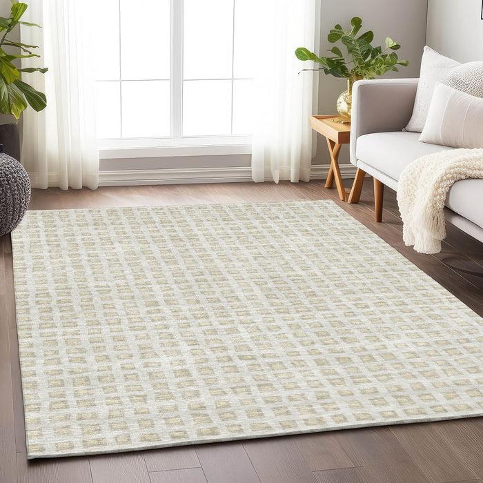 10' X 14' Geometric Washable Area Rug With UV Protection - Ivory / Beige