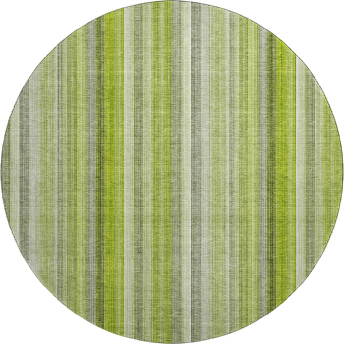 8' Striped Washable Round Rug With UV Protection (648385) - Green / Ivory