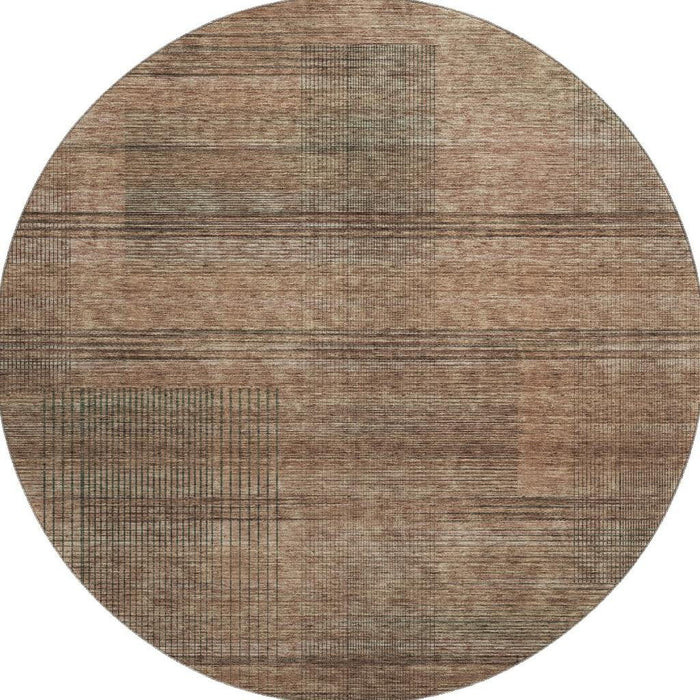 8' Striped Washable Round Rug With UV Protection - Rust And Gray
