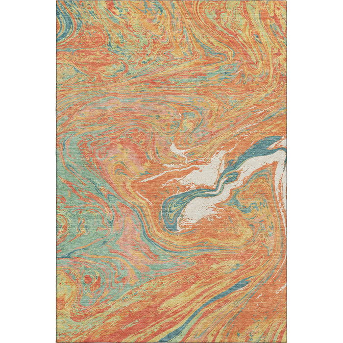 10' X 14' Abstract Washable Area Rug With UV Protection (683141) - Orange / Teal / Sage