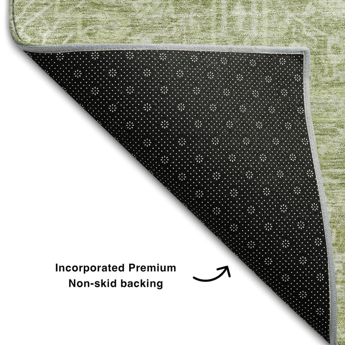 10' X 14' Floral Washable Area Rug With UV Protection (686006) - Artichoke Green / Beige