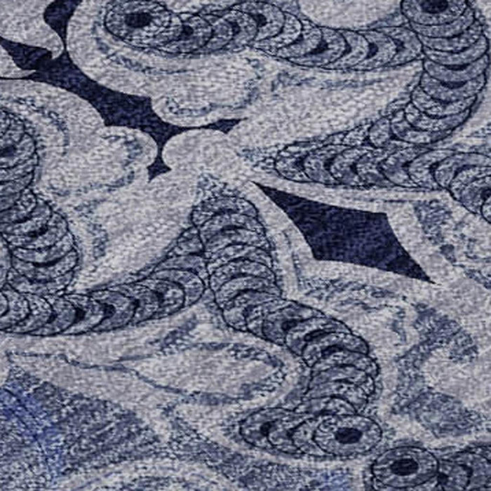 10' X 14' Medallion Washable Area Rug With UV Protection - Blue And Ivory