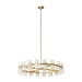 HomeRoots Wagon Wheel Multi Light Metal Chandelier with gold finish and clear shades, showcasing a modern industrial design.
