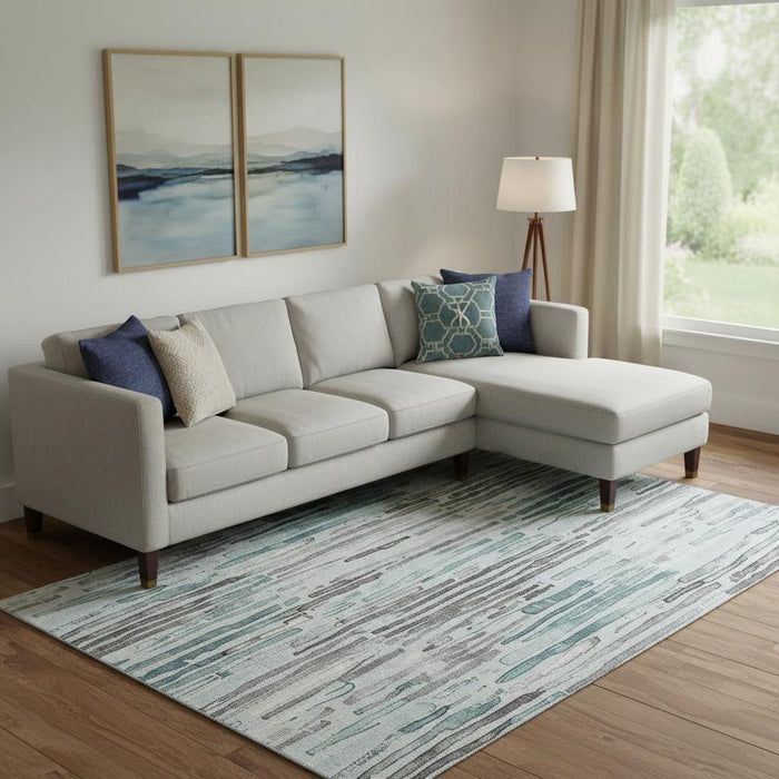10' X 14' Striped Washable Area Rug With UV Protection (697146) - Teal / Gray / Silver