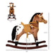 Giga Qaba kids metal plush ride-on rocking horse chair in dark brown and white with realistic sound features, suitable for children.