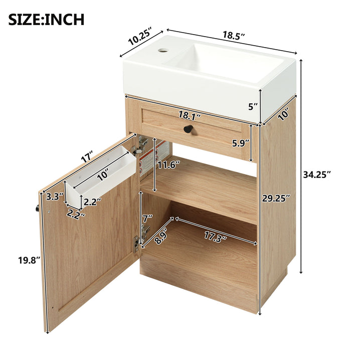 Giga bathroom vanity with reversible resin sink, wood cabinet, and zinc alloy handles, showcasing modern design and storage space