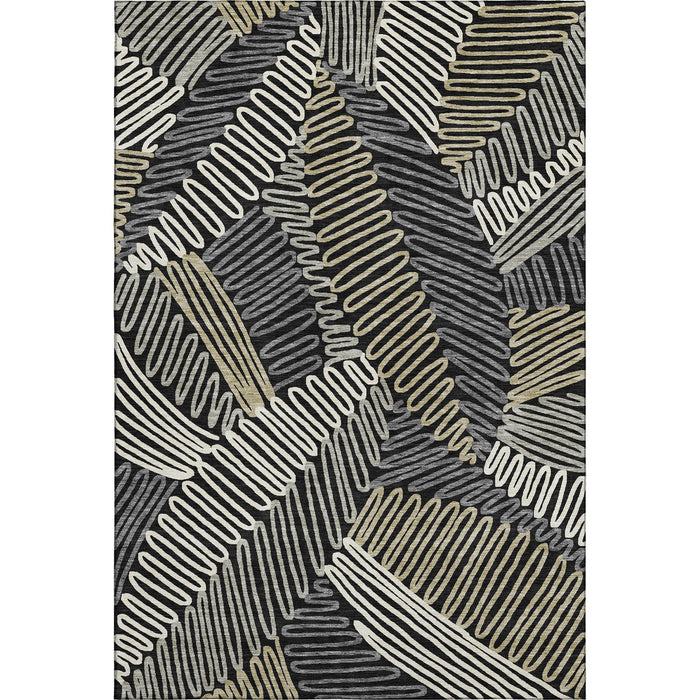 10' X 14' Floral Washable Area Rug With UV Protection (671870) - Black / Ivory / Gray