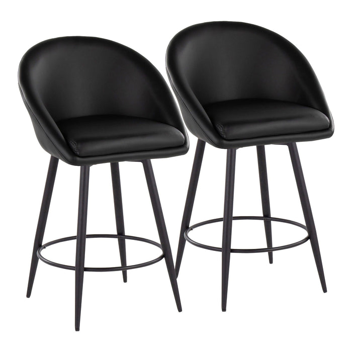 Matisse - 26" Highback Fixed-Height Counter Stool With Swivel And Round Black Metal Footrest (Set of 2) - Black Metal