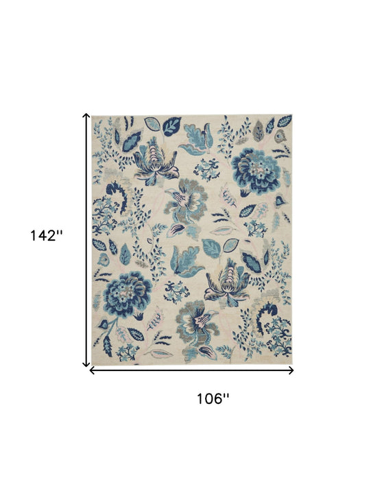 9' X 12' Floral Area Rug (551397) - Ivory / Blue