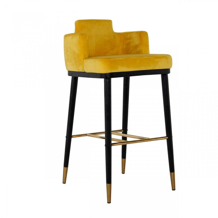 Velvet And Steel Low Back Bar Height Bar Chair - Yellow And Black