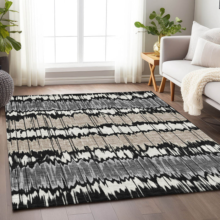 8' X 10' Striped Washable Area Rug With UV Protection - Black And Brown