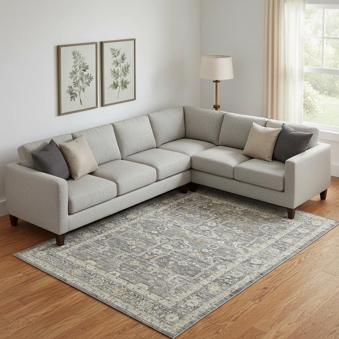 10' X 14' Floral Distressed Area Rug (546453) - Ivory / Gray