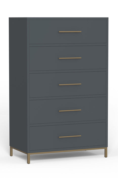 33" Solid Wood Five Drawer Dresser - Dark Gray