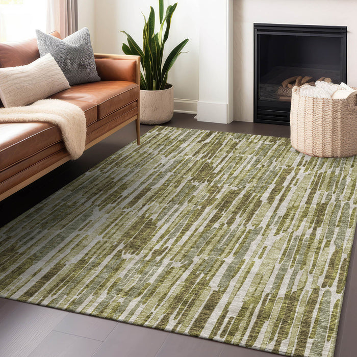 8' X 10' Transitional Abstract Washable Area Rug With UV Protection - Olive Green