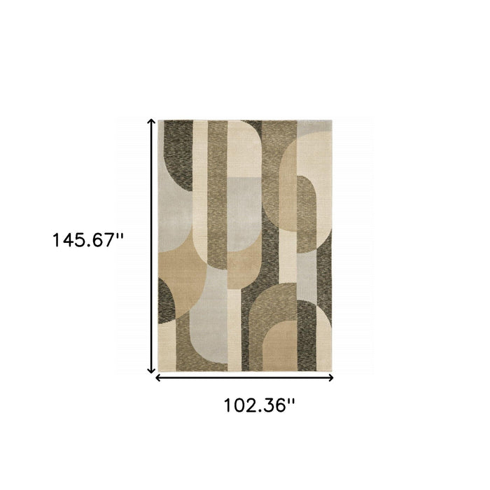 9' x 12' Geometric Power Loom Area Rug - Brown And Ivory