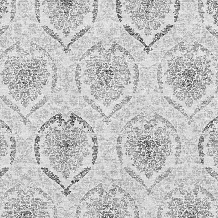 8' X 10' Medallion Washable Area Rug With UV Protection - Silver And Gray