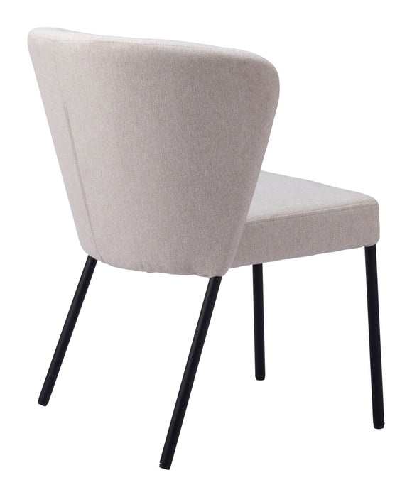 Tufted Upholstered Faux Linen Dining Side Chairs (Set of 2) - Beige / Black
