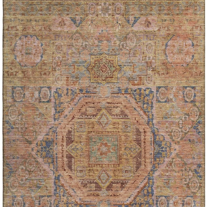 10' X 14' Oriental Washable Area Rug With UV Protection (699873) - Rust / Navy Blue