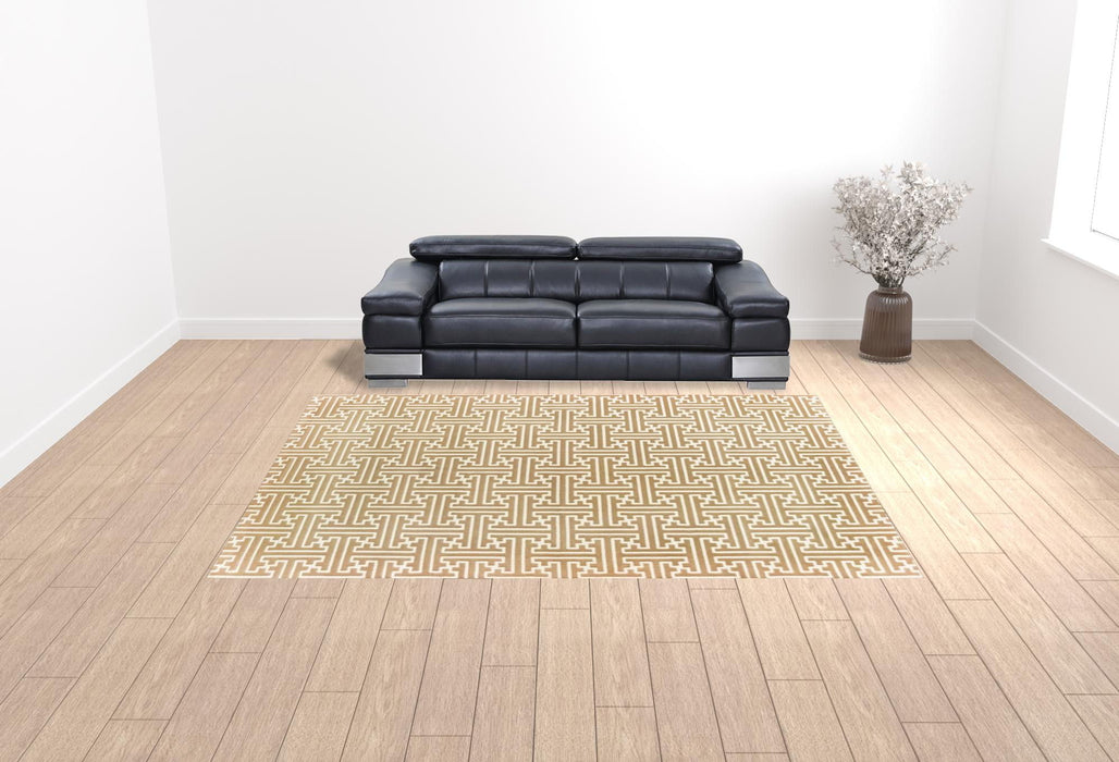 10' x 13' Geometric Power Loom Stain Resistant Area Rug - Gold And Ivory