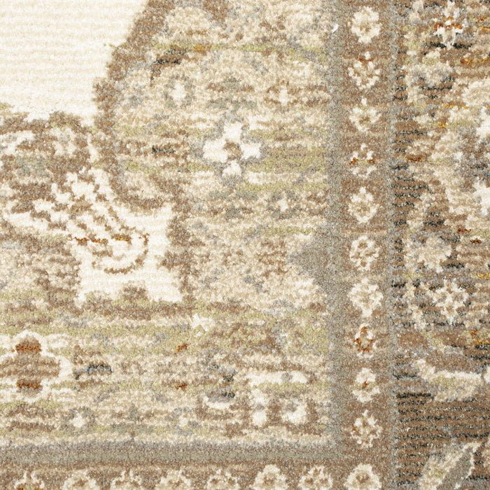 9' x 12' Oriental Power Loom Area Rug - Beige And Ivory