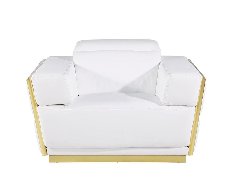 47" Italian Leather Club Chair - White / Gold