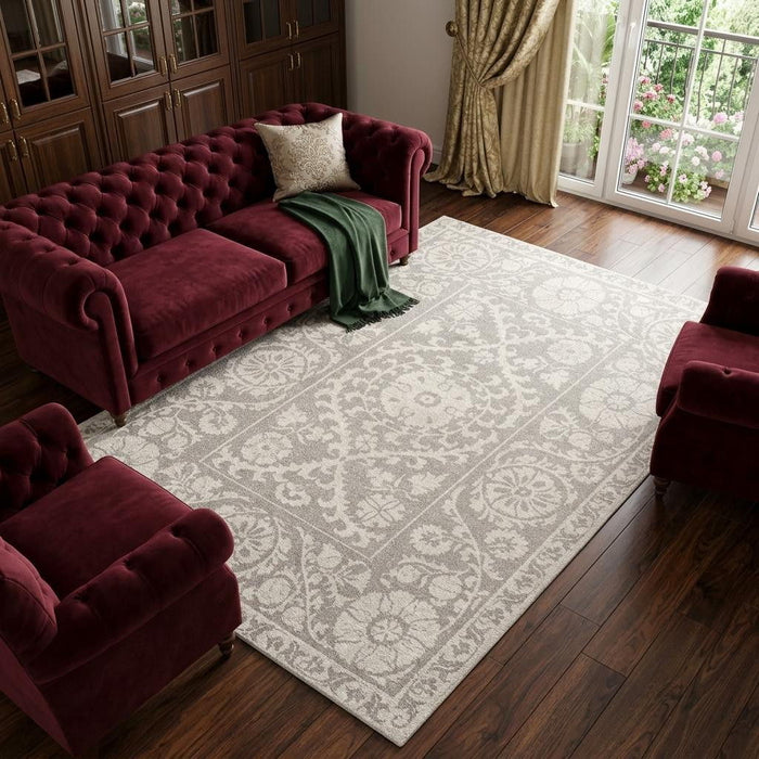 8' X 11' Tribal Washable Area Rug With UV Protection (610078) - Beige / Gray