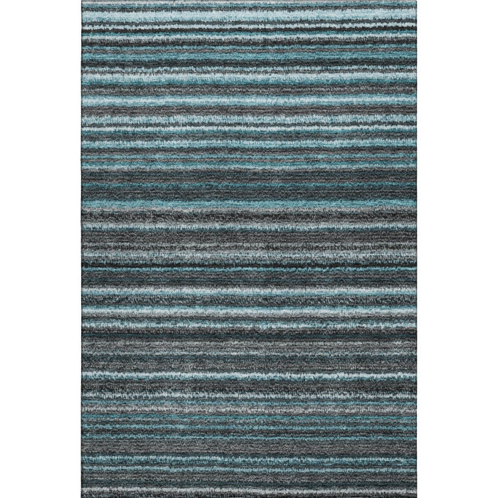 10' X 14' Striped Washable Area Rug With UV Protection (650830) - Teal / Gray