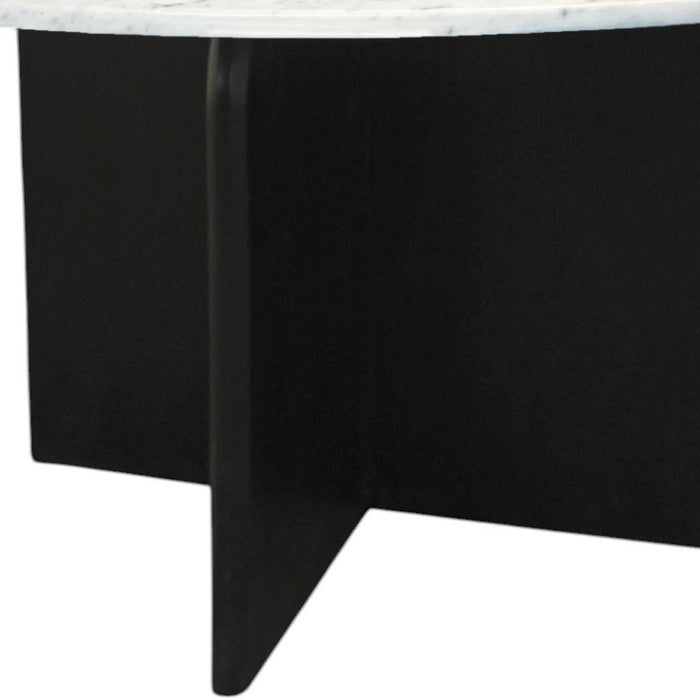 60" Marble And Solid Wood Pedestal Base Round Top Dining Table - White